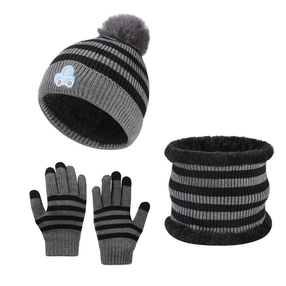 SGFCWSX Kids Cold Weather Hat Scarf Gloves Set Boys and Girls Beanie Fleece Lined Hats for Snow Play Child Knit Warm Gloves 3 Piece Sets Gray Free Size