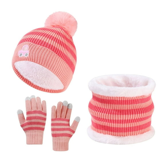 SGFCWSX Kids Cold Weather Hat Scarf Gloves Set Boys and Girls Beanie Fleece Lined Hats for Snow Play Child Knit Warm Gloves 3 Piece Sets Pink Free Size