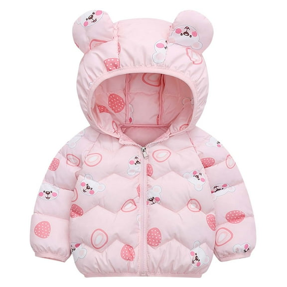 SGFCWSX Kids Cute Print Puffer Jacket Boys Girls Hooded Bear Ear Warm Winter Coat Pink Size 6 Years