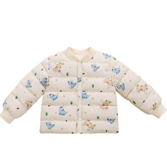 SGFCWSX Kids Cute Print Puffer Jacket Boys Girls Short Warm Winter Coat with Button Closure Beige Size 2-3Years