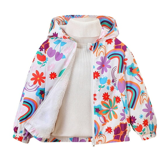 SGFCWSX Kids Fashion Print Hooded Jacket Girls Fleece Lined Winter Warm Coat Pink Size 5-6 Years