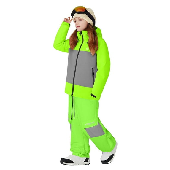 SGFCWSX Kids Girls Waterproof Ski Outfit Set Color Block Insulated Snowboard Jacket and Pants for Snowboarding & Skiing Mint Green Size 9-10 Years