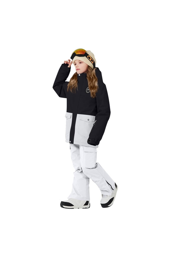 Kids Girls Waterproof Ski Suits Set Insulated Snow Jacket and Pants Outfit for Winter Snowboarding and Skiing Black Size 5-6 Years