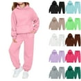 thumbnail image 1 of SGFCWSX Kids Heart Print Tracksuit Hooded Sweatshirt and Joggers Set for Girls Fleece 2 Piece Casual Warm Outfit Pink Size 7-8 Years, 1 of 5