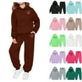thumbnail image 1 of SGFCWSX Kids Heart Print Tracksuit Hooded Sweatshirt and Joggers Set for Girls Warm Casual Fleece 2 Piece Outfit Coffee Size 3-4T, 1 of 5