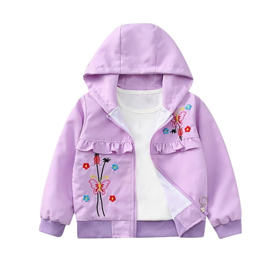 SGFCWSX Kids Hooded Jacket Girls Zip Up Lightweight Windproof Ruffle Fall Spring Outerwear Coat Purple Size 8-10 Years