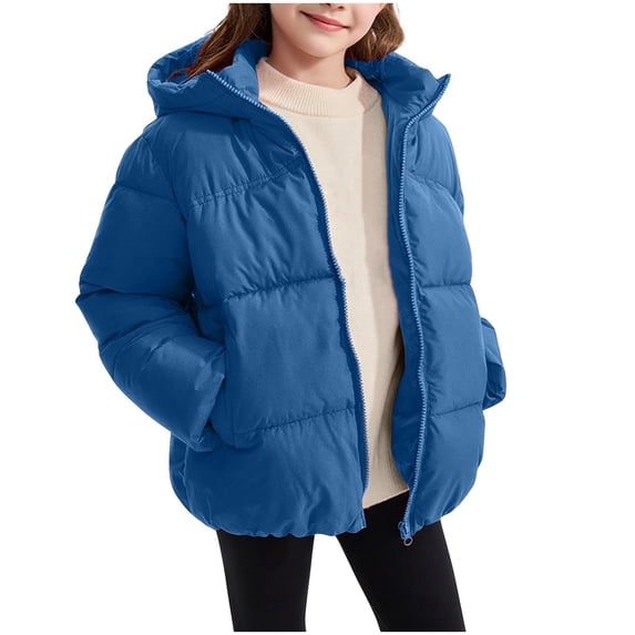 SGFCWSX Kids Hooded Puffer Jacket Girls Winter Warm Coat Blue Size 7-8 Years