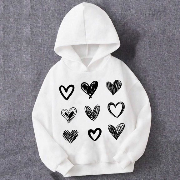 SGFCWSX Kids Hooded Sweatshirt Girls Lightwight Hoodie Heart Print Fall Pullover Top White Size 2 Years