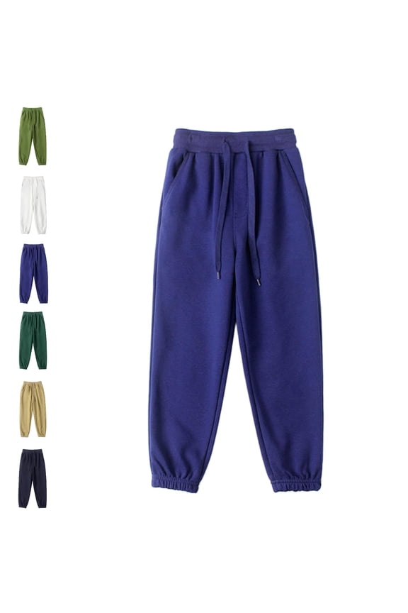 Kids Jogger Pants, Boys Girls Cuffed Ankle Casual School Uniform Elastic Waist Trousers Dark Blue Size 6-7 Years