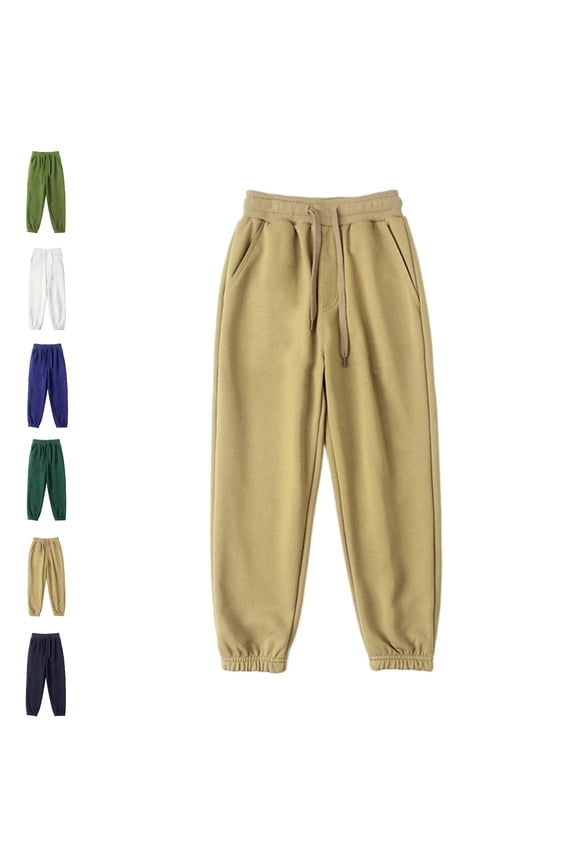 Kids Jogger Pants, Boys Girls Cuffed Ankle Casual School Uniform Elastic Waist Trousers Khaki Size 8-9 Years