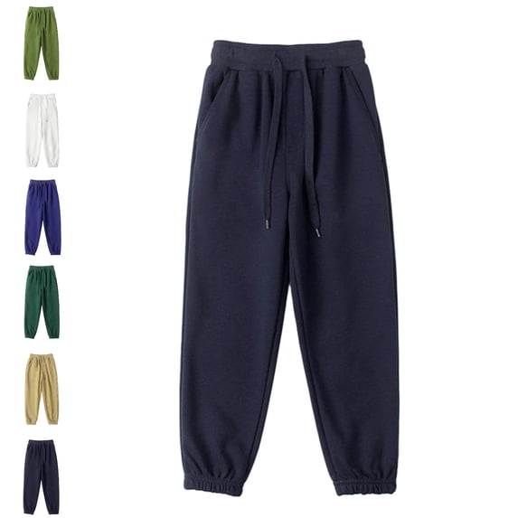 SGFCWSX Kids Jogger Pants, Boys Girls Elastic Waist School Uniform Casual Cuffed Ankle Trousers Navy Size 10-11 Years