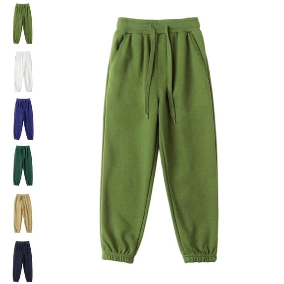 SGFCWSX Kids Jogger Pants, Boys Girls School Uniform Casual Elastic Waist Cuffed Ankle Trousers Army Green Size 8-9 Years