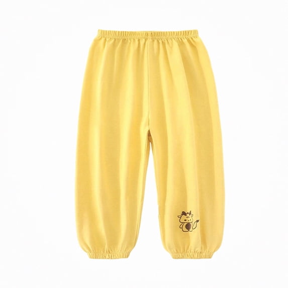 SGFCWSX Kids Jogger Pants, Elastic Waist Cuffed Ankle Loose Fit Trousers with Cartoon Print for Casual Daily Wear Yellow Size 2T