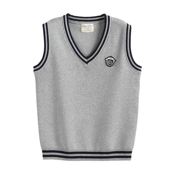 SGFCWSX Kids Knit Vest V Neck Ribbed Stripe Preppy Style Layering Casual Sweater for Boys Girls Gray Size 2T
