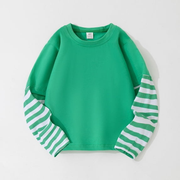 SGFCWSX Kids Long Sleeve Top Raglan Sleeve Striped Cuff Soft Cotton Casual Layerable Daily School Pullover for Boys Girls Green Size 12M