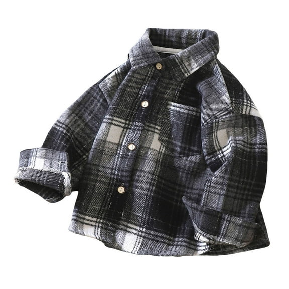 SGFCWSX Kids Plaid Button Down Shirt with Pocket Girls Flannel Long Sleeve Casual Shirt Jacket Black Size 7-8Years