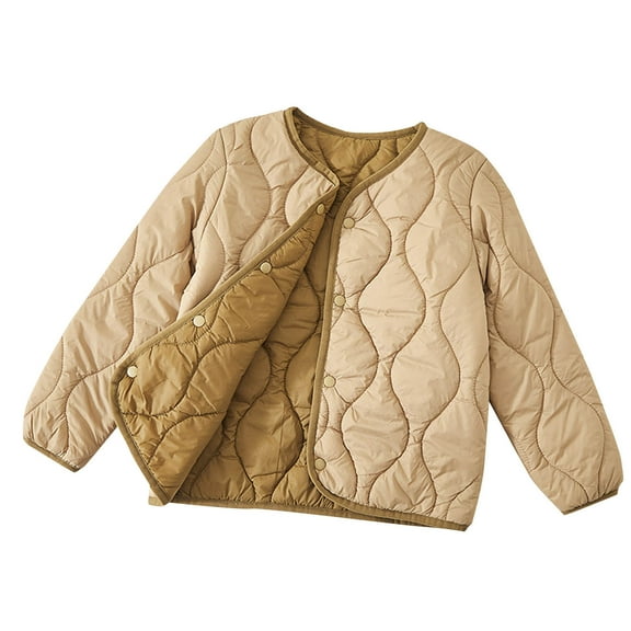 SGFCWSX Kids Quilted Button Down Jacket Girls Warm Lightweight Layering Coat Khaki Size 8-9Years