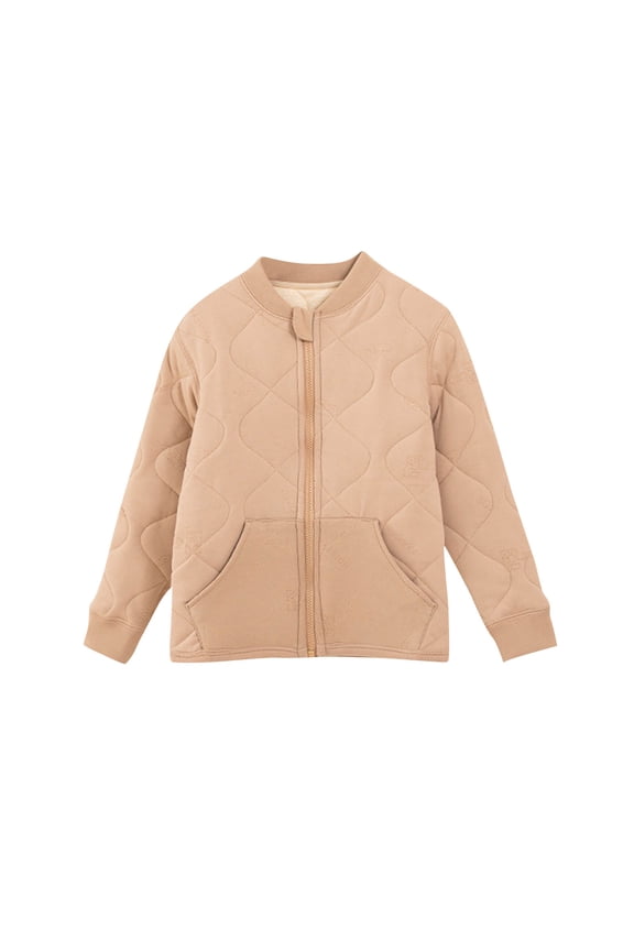 Kids Quilted Zip Up Jacket Girls Warm Baseball Collar Outerwear with Pockets Khaki Size 5-6Years