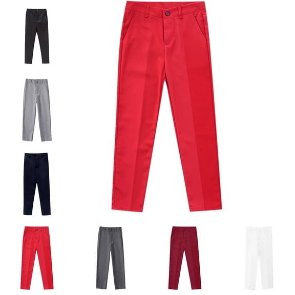 SGFCWSX Kids School Uniform Pants, Boys Girls Formal Button-Waist Trousers Red Size 4-5 Years