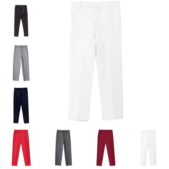SGFCWSX Kids School Uniform Pants, Boys Girls Formal Button-Waist Trousers White Size 13-14 Years