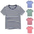 thumbnail image 1 of SGFCWSX Kids Short Sleeve T-Shirt, Boys Girls Crew Neck Summer Tees Regular Fit Striped Casual Soft Tops Black Size 10-11Years, 1 of 5