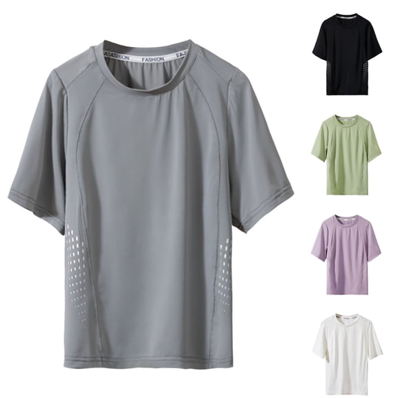 SGFCWSX Kids Short Sleeve T-Shirt, Boys Girls Quick-Dry Comfort Fit Breathable Tees Athletic Mesh Cutouts Soft Tops Gray Size 13-14Years