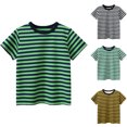 thumbnail image 1 of SGFCWSX Kids Short Sleeve T-Shirt, Boys Girls Regular Fit Crew Neck Summer Tees Striped Casual Soft Tops Green Size 7-8Years, 1 of 7