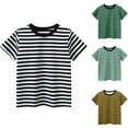 thumbnail image 1 of SGFCWSX Kids Short Sleeve T-Shirt, Boys Girls Striped Crew Neck Regular Fit Summer Tees Casual Soft Tops Black Size 5-6Years, 1 of 3