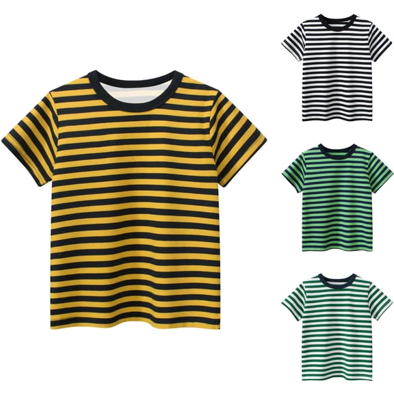 SGFCWSX Kids Short Sleeve T-Shirt, Boys Girls Striped Crew Neck Regular Fit Summer Tees Casual Soft Tops Yellow Size 11-12Yearsb