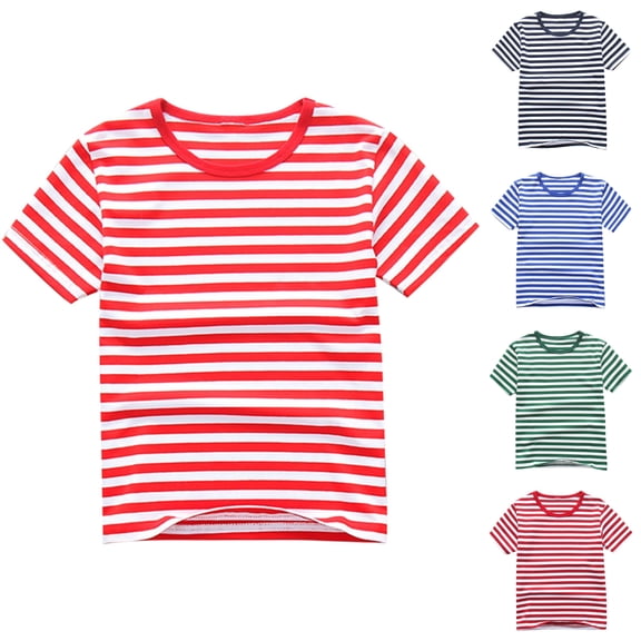 SGFCWSX Kids Short Sleeve T-Shirt, Boys Girls Striped Summer Tees Regular Fit Crew Neck Casual Soft Tops Watermelon Red Size 6-7Years