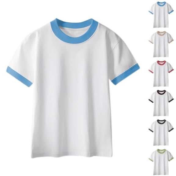SGFCWSX Kids Short Sleeve T-Shirt, Girls Boys Cotton Relaxed Fit Lightweight Summer Tops Casual Tees Blue Size 6-7 Years