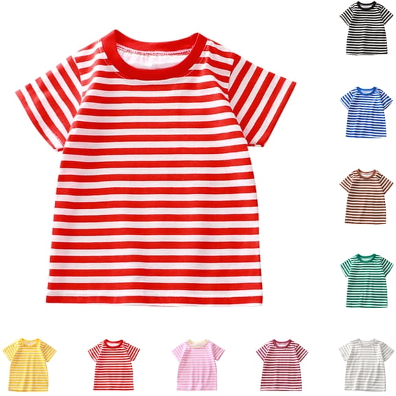 SGFCWSX Kids Short Sleeve T-Shirt, Girls Boys Cotton Summer Tees Regular Fit Striped Crew Neck Everyday Casual Tops Red Size 8-9 Years