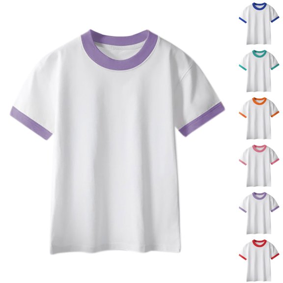 SGFCWSX Kids Short Sleeve T-Shirt, Girls Boys Lightweight Summer Tops Relaxed Fit Cotton Casual Tees Purple Size 3-4 Years