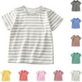 thumbnail image 1 of SGFCWSX Kids Short Sleeve T-Shirt, Girls Boys Regular Fit Crew Neck Striped Cotton Summer Tees Everyday Casual Tops Gray Size 7-8 Years, 1 of 6
