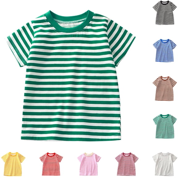 SGFCWSX Kids Short Sleeve T-Shirt, Girls Boys Striped Regular Fit Crew Neck Cotton Summer Tees Everyday Casual Tops Green Size 8-9 Years