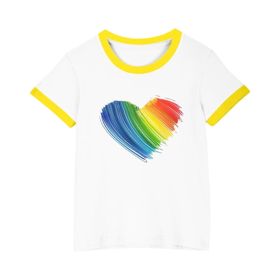 SGFCWSX Kids Short Sleeve T Shirts, Boys Girls Ringer Graphic Print Tops Crew Neck Summer Casual Tees Yellow Size 5-6 Years