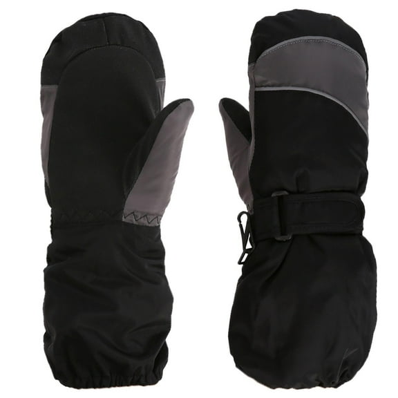 SGFCWSX Kids Ski Gloves Waterproof Winter Fleece Lined Mittens with Grip for Boys Girls Extended Cuffs Outdoors Gloves Black Size 6-11 Years
