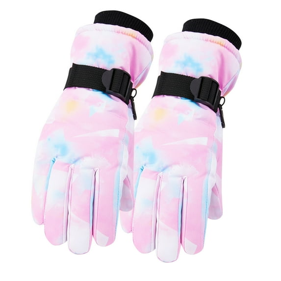 SGFCWSX Kids Ski Gloves Waterproof Winter with Grip Cycling Gloves for Boys Girls Fleece Lined Thermal Gloves Pink Size 5 Years