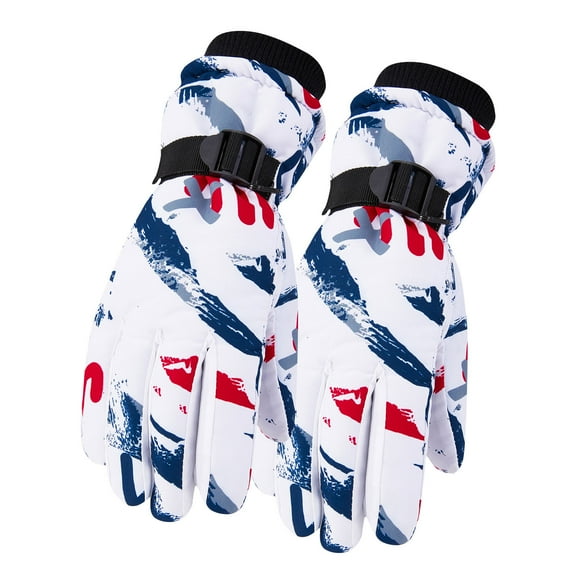 SGFCWSX Kids Ski Gloves Waterproof Winter with Grip Cycling Gloves for Boys Girls Thermal Fleece Lined Gloves White Size 9 Years