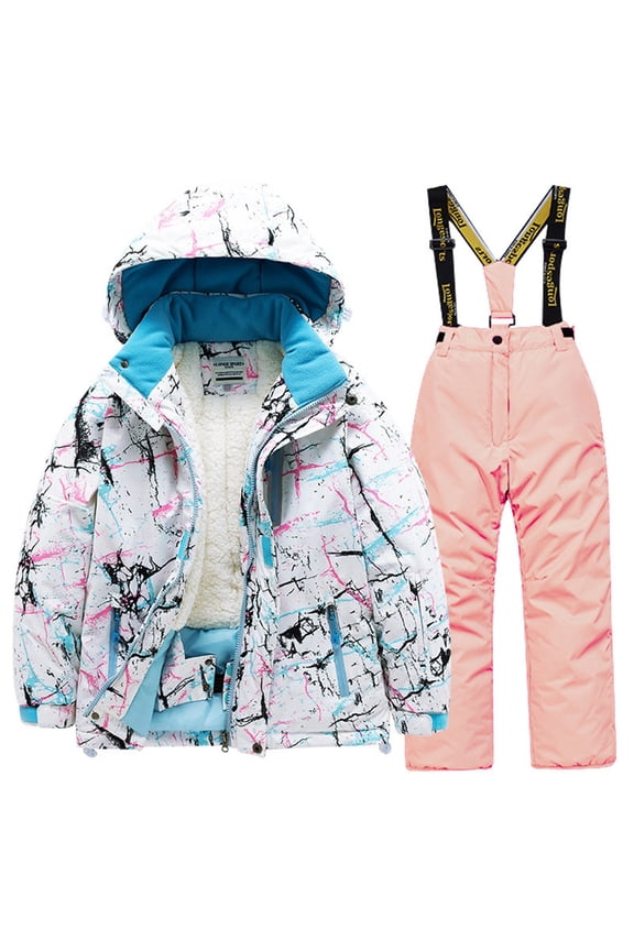 Kids Ski Jacket and Pants Set Waterproof Windproof 2 Piece Snow Suit with Hood for Boys Girls Skiing Snowboarding Winter Outdoor Outfit Pink Size 3-4 Years