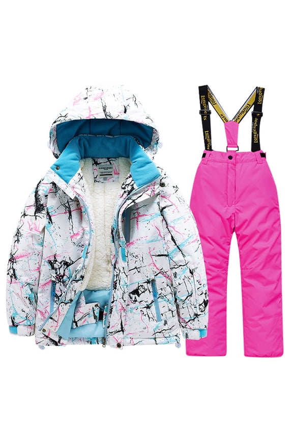 Kids Ski Jacket and Pants Set Waterproof Windproof 2 Piece Snow Suit with Hood for Boys Girls Snowboarding Skiing Outdoor Winter Outfit Hot Pink Size 3-4 Years
