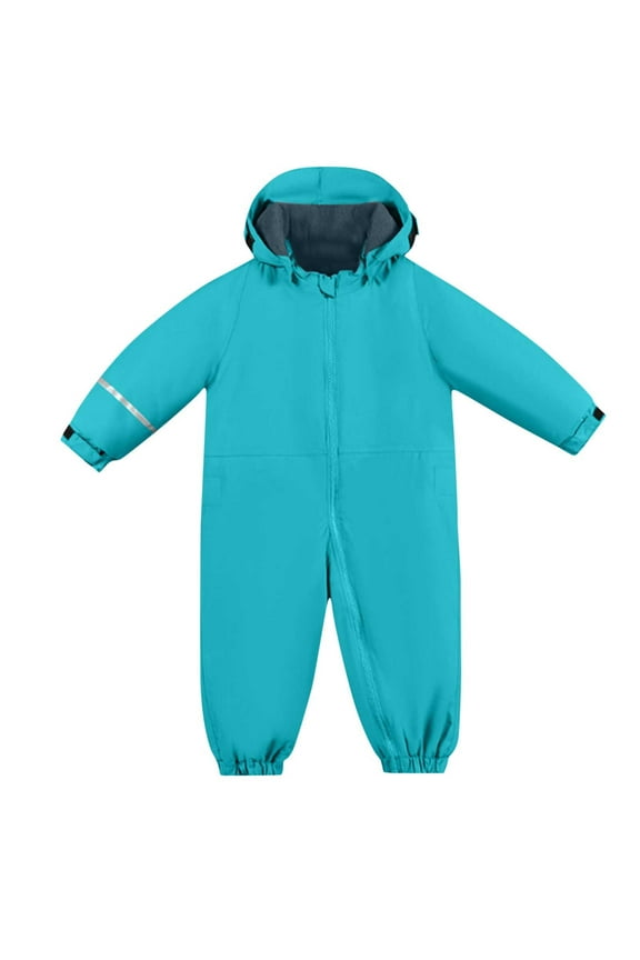 Kids Ski Suit Reflective Strip with Hood Windproof Waterproof Jumpsuit for Boys Girls Outdoor Play Blue Size 3-4 Years