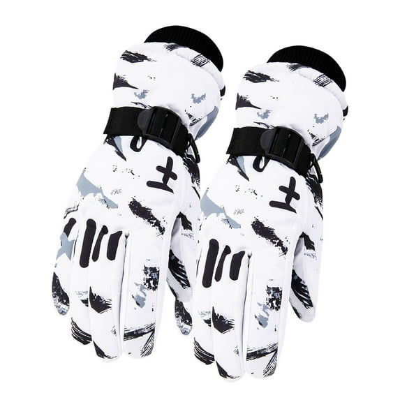 SGFCWSX Kids Snow Gloves Waterproof Winter with Grip Cycling Gloves for Boys Girls Fleece Lined Thermal Gloves White Size 5 Years
