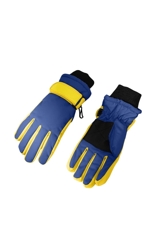 Kids Snow Gloves Waterproof with Grip Winter Cycling Gloves for Boys Girls Thermal Fleece Lined Gloves Blue Size 5 Years