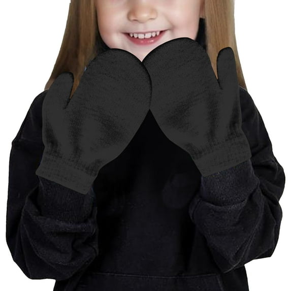 SGFCWSX Kids Snow Gloves Winter Knit Full Finger Daily Use Mittens for Boys Girls Fleece Lined Warm Gloves Black Free Size