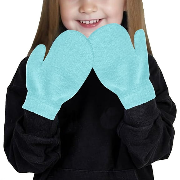 SGFCWSX Kids Snow Gloves Winter Knit Full Finger Daily Use Mittens for Boys Girls Fleece Lined Warm Gloves Blue Free Size