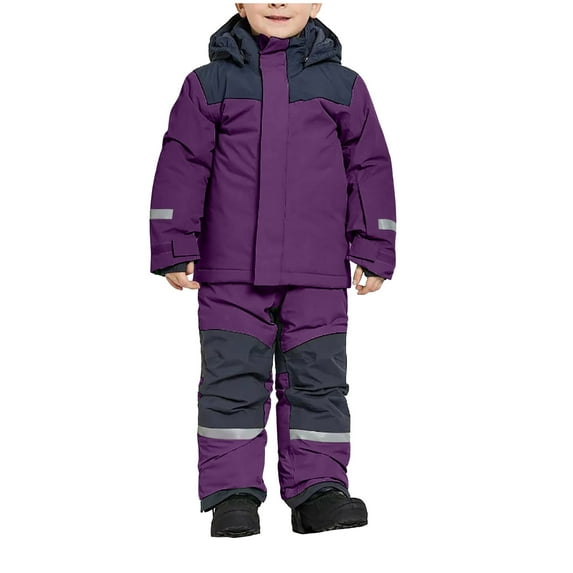 SGFCWSX Kids Snowsuit Color Block Insulated Warm Jumpsuit Heavy Duty Cold Weather Outfit for Boys Girls Purple Size 10-11Years