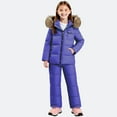 thumbnail image 1 of SGFCWSX Kids Snowsuits Set for Girls Furry Hooded Ski Jacket and Snow Pants Insulated Waterproof Winter Outfit Purple Size 5-6Years, 1 of 4
