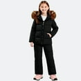 thumbnail image 1 of SGFCWSX Kids Snowsuits Set for Girls Furry Hooded Ski Jacket and Snow Pants Waterproof Insulated Winter Outfit Black Size 3-4Years, 1 of 5
