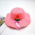 thumbnail image 1 of SGFCWSX Kids Straw Hats for Girls Wide Brim UV Protection Floppy 3D Flower Pom Pom Ribbon Summer Beach Sun Hat Pink Free Size, 1 of 3